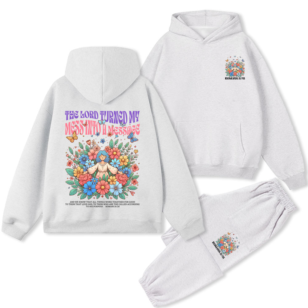 The Lord Turned My Mess Into A Meaaage Christian Premium Fleece Hoodie Set
