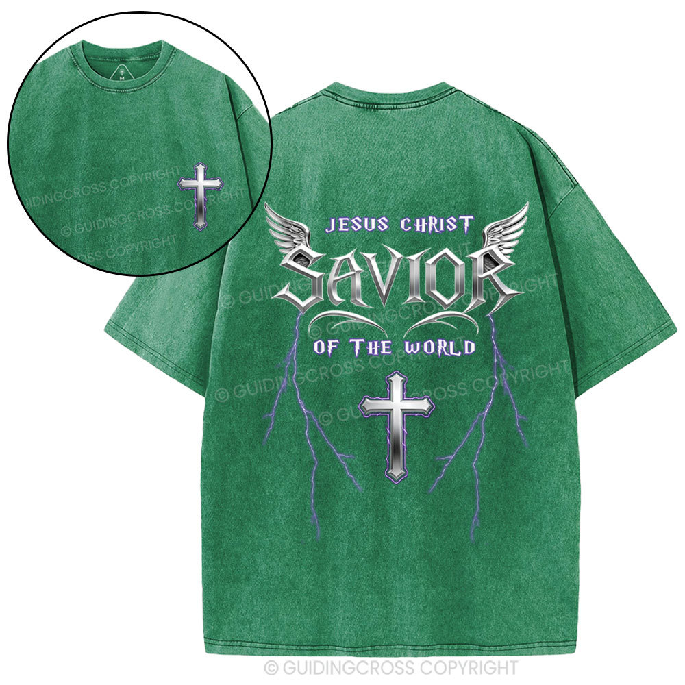 Jesus Christ Savior Of The World Christian Washed T-Shirt