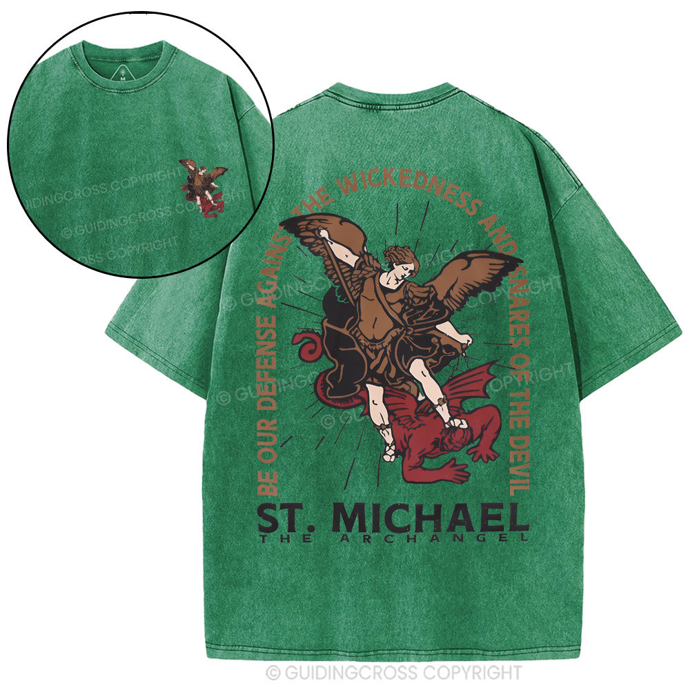New ST Michael The Archangel Christian Washed T-Shirt