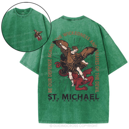 New ST Michael The Archangel Christian Washed T-Shirt