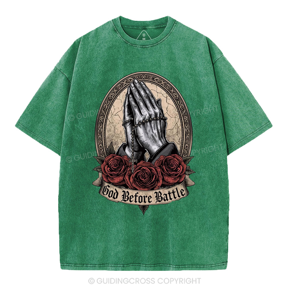 God Before Battle Christian Washed T-Shrt