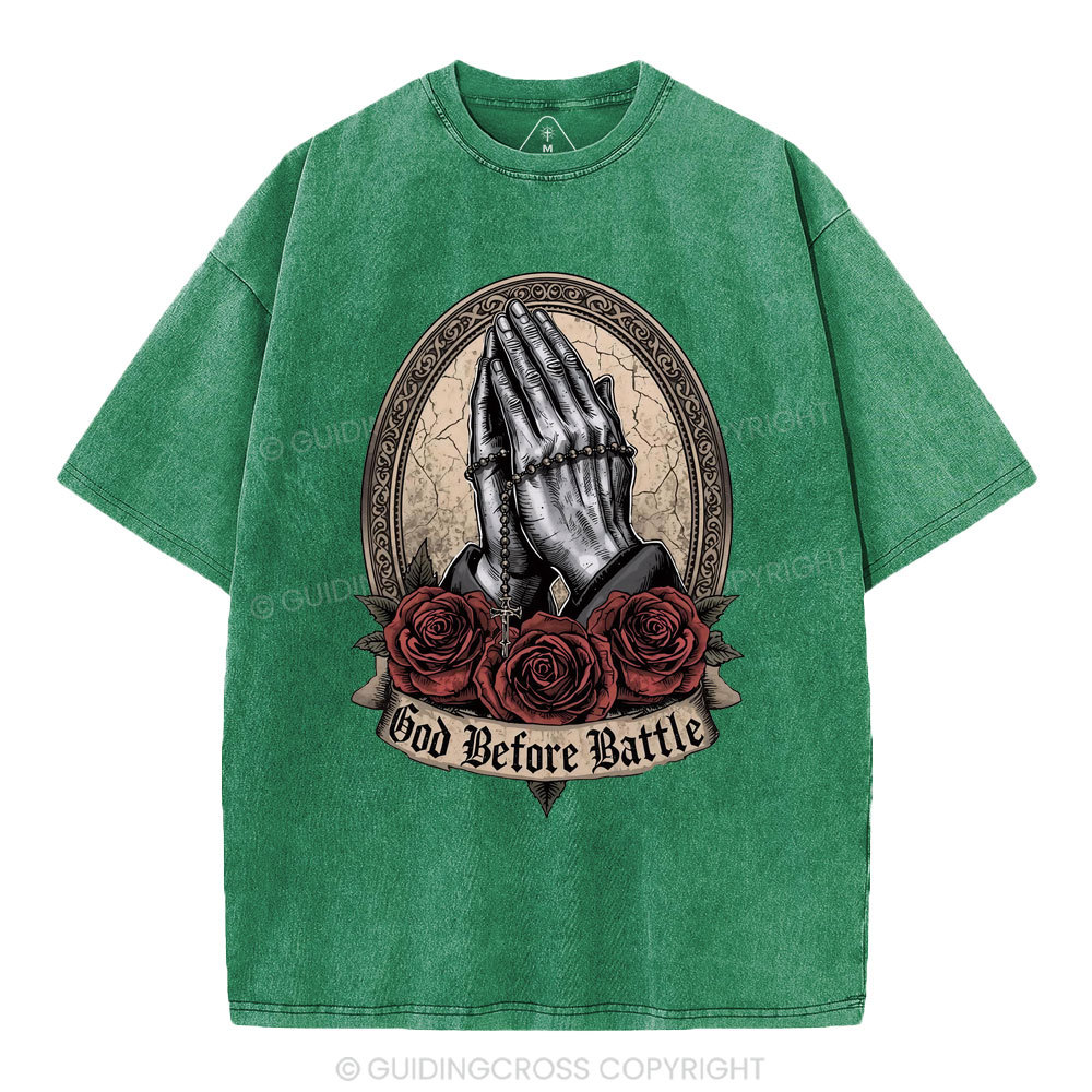 God Before Battle Christian Washed T-Shrt