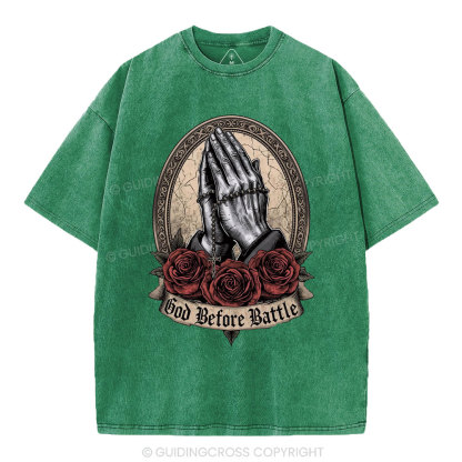 God Before Battle Christian Washed T-Shrt