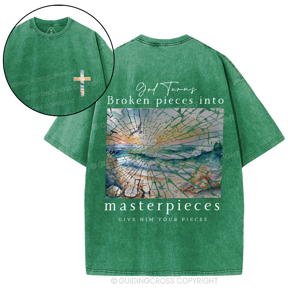 God Turns Broken Piece Into Masterpieces Christian Washed T-Shirt
