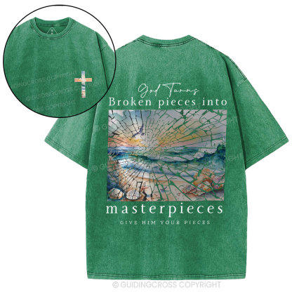 God Turns Broken Piece Into Masterpieces Christian Washed T-Shirt