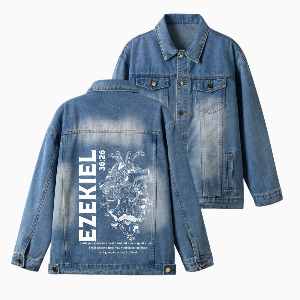 I Will Give You A New Heart And Put A New Spirit Christian Denim Jacket
