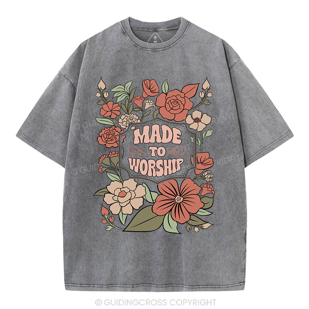 Made To Worship Retro Floral Christian Washed T-Shirt