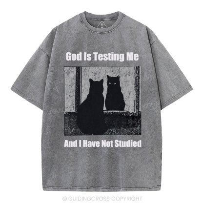 God Is Testing Me And I Have Not Studied Christian Washed T-Shirt