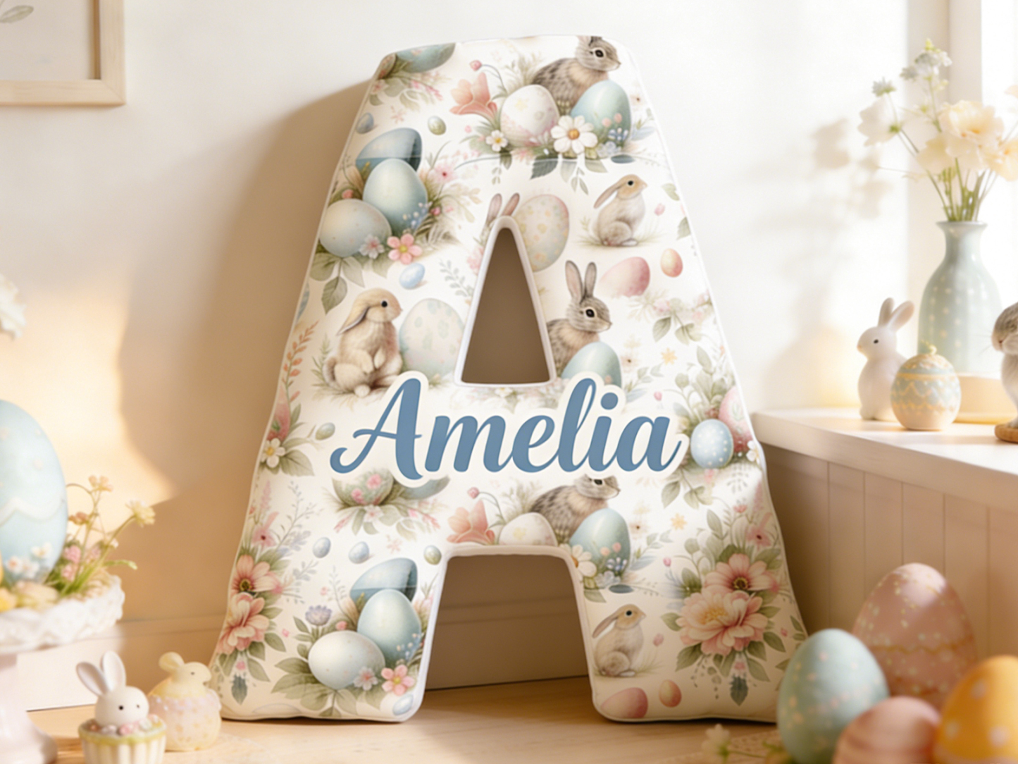 Personalized Floral Bunny Irregular Short Plush Pillow