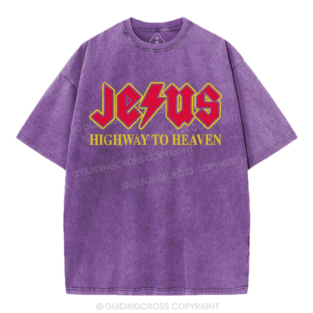 Jesus Highway To Heaven Christian Washed T-Shirt