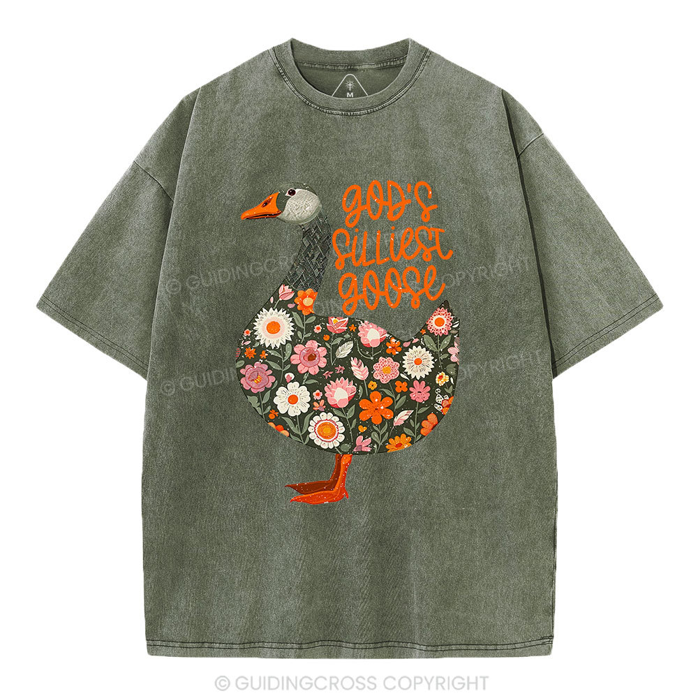 God's Silliest Goose Floral Christian Washed T-Shirt