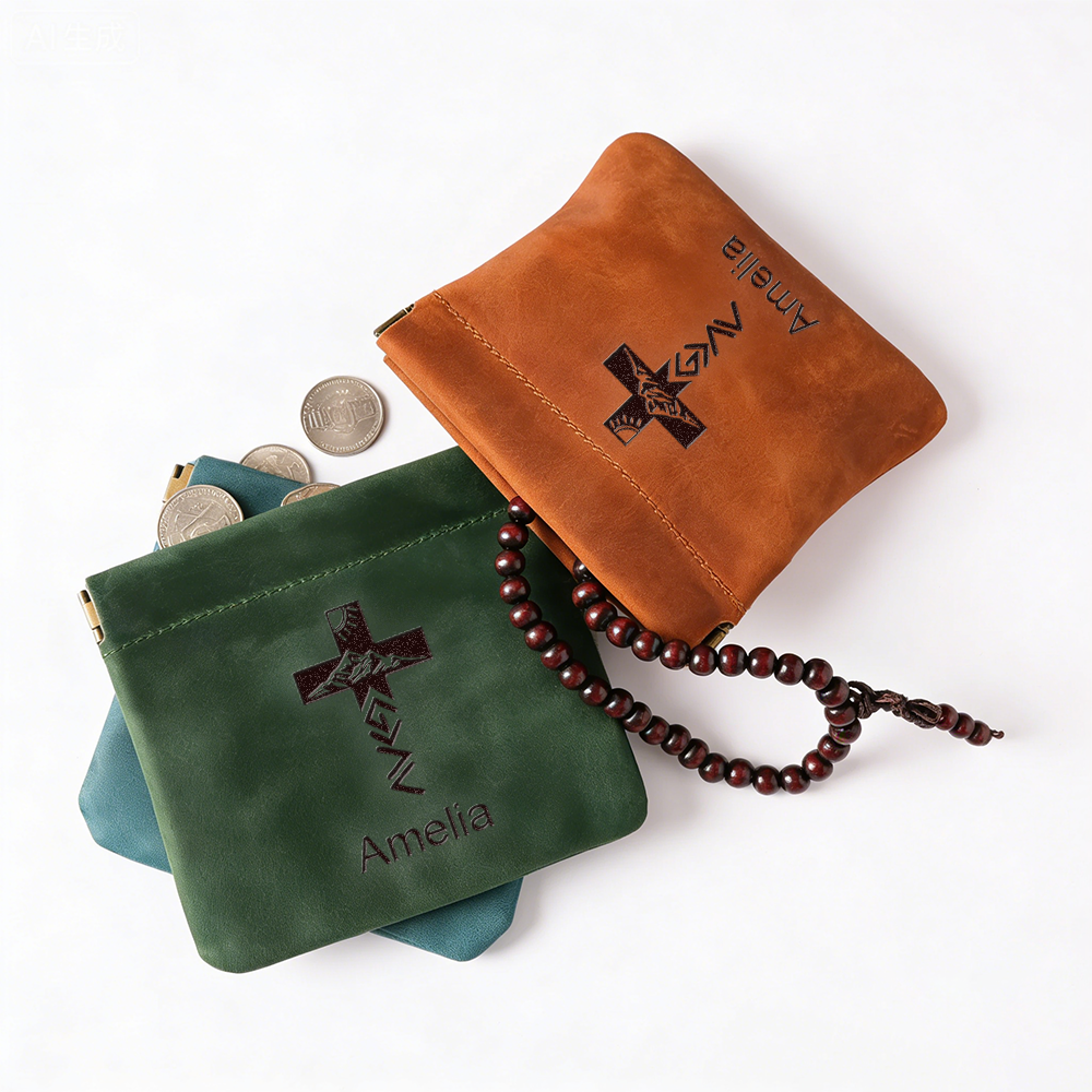 Personalized Crazy Horse Leather Christian Coin Wallet