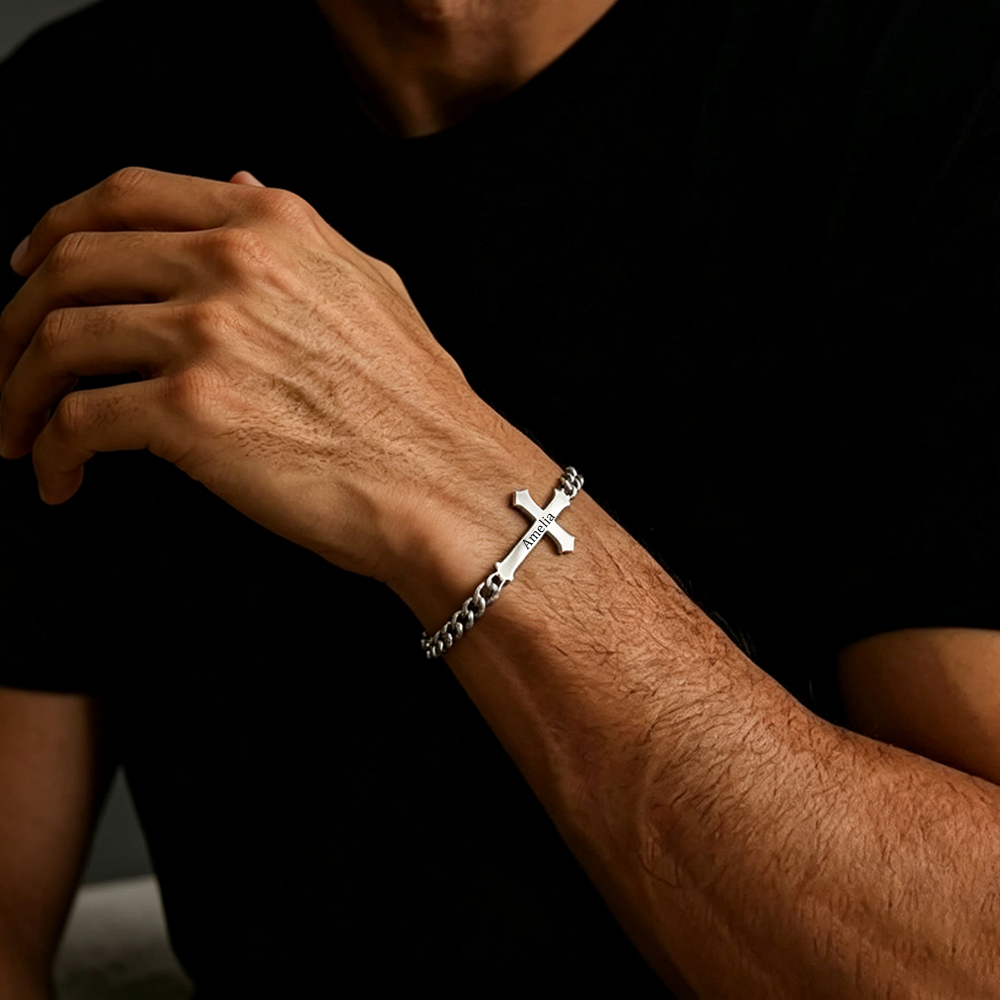 Personalized Name Cross Chain Christian Bracelet