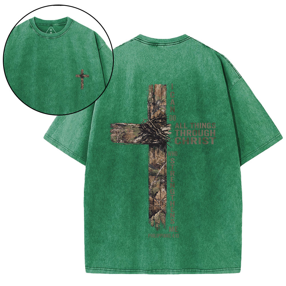 I Can Do All Things With Christ Christian Washed T-Shirt