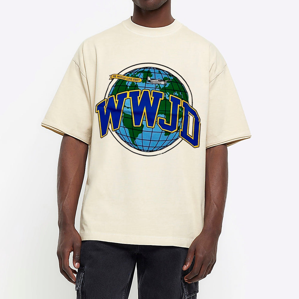 WWJD Globe Christian Washed T-Shirt