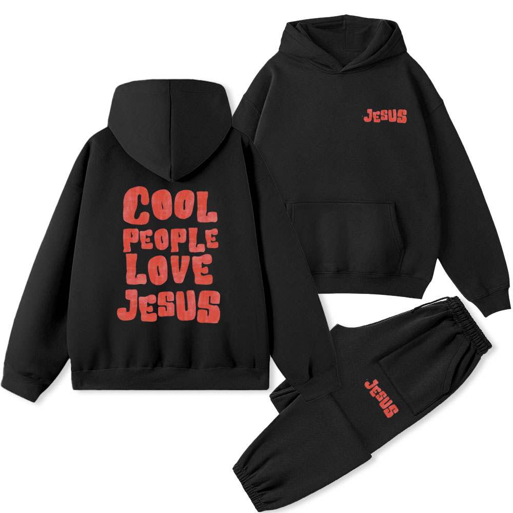 Cool People Love Jesus Christian Premium Fleece Hoodie Set 