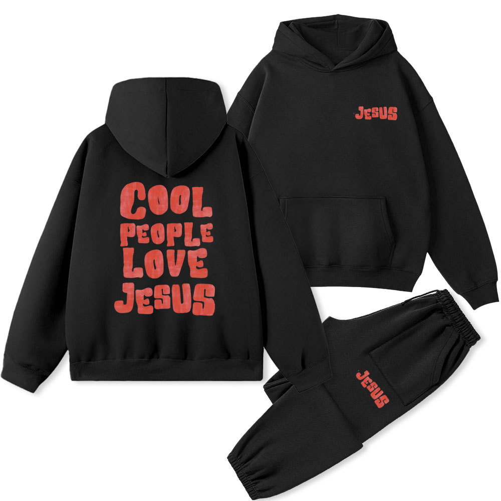 Cool People Love Jesus Christian Premium Fleece Hoodie Set 