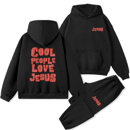 Cool People Love Jesus Christian Premium Fleece Hoodie Set 