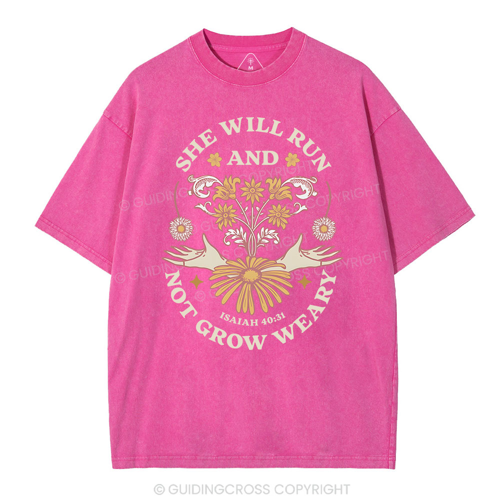 She Will Run And Not Grow Weary Christian Washed T-Shirt