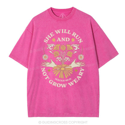 She Will Run And Not Grow Weary Christian Washed T-Shirt