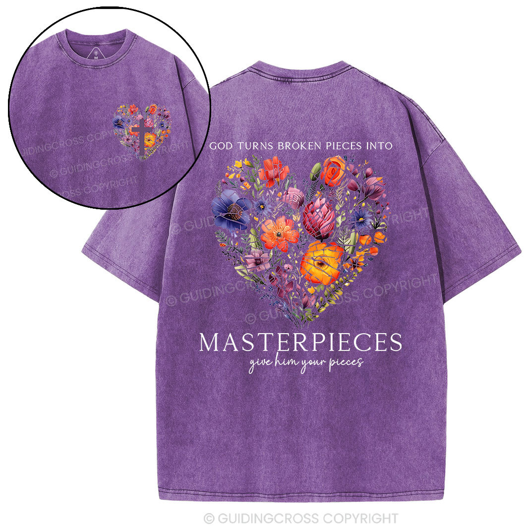God Turns Broken Pieces Into Masterpieces Christian Washed T-Shirt