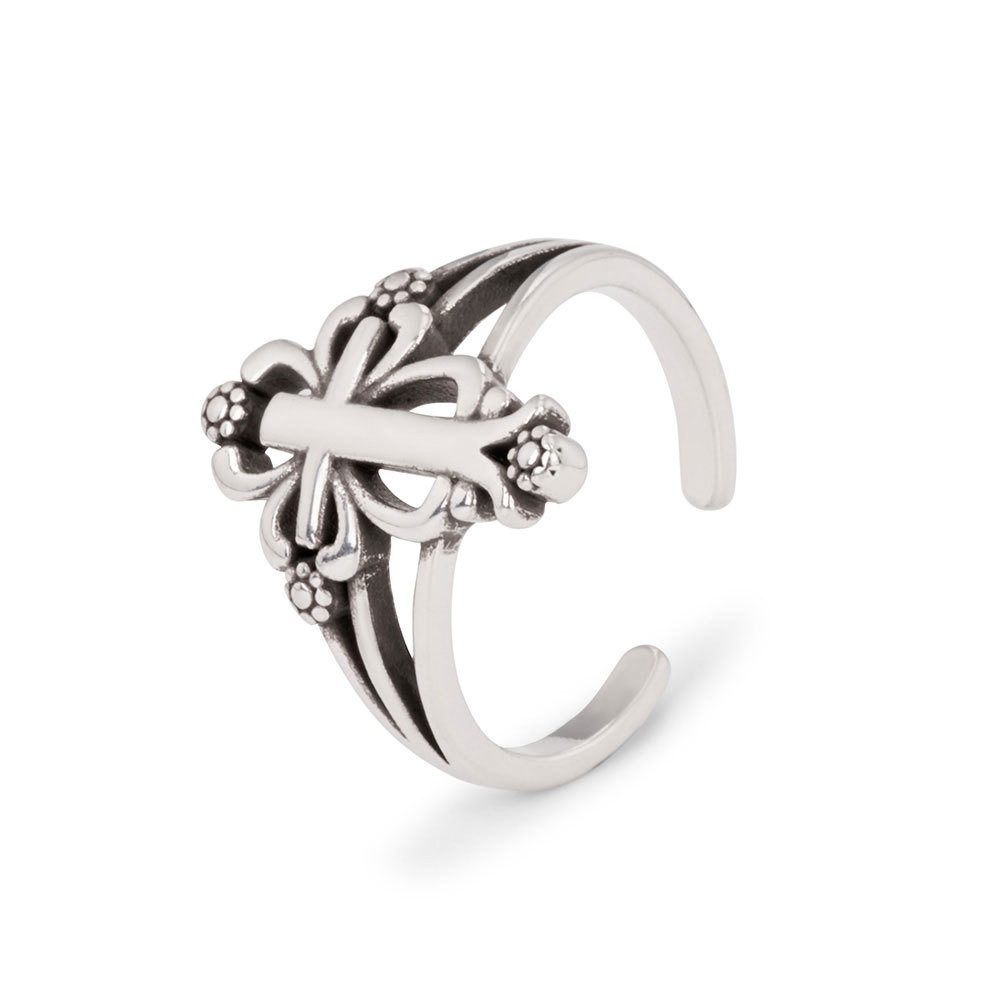 Flower Cross Open Finger Jesus Ring