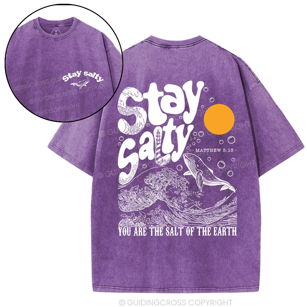 Stay Salty Ocean Waves Christian Washed T-Shirt