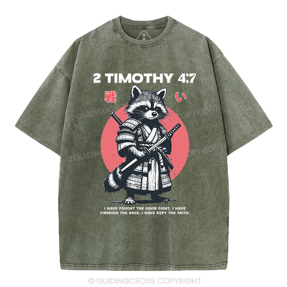 Fought The Good Fight Raccoon Christian Washed T-Shirt