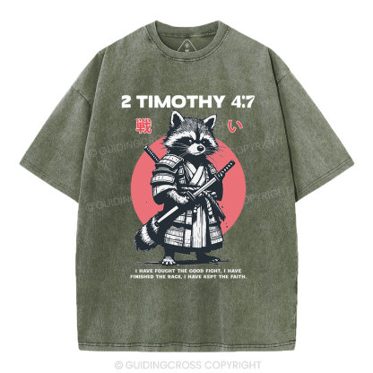 Fought The Good Fight Raccoon Christian Washed T-Shirt