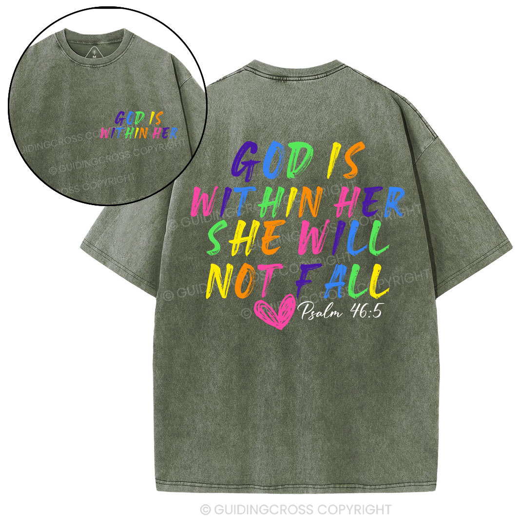 God Is Within Her She Will Not Fall Christian Washed T-Shirt