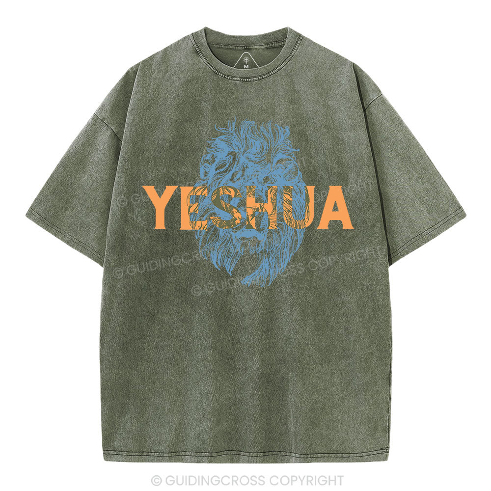 Lion And Yeshua Christian Washed T-Shirt Sale - GuidingCross