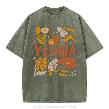 YESHUA With Floral Christian Washed T-Shirt
