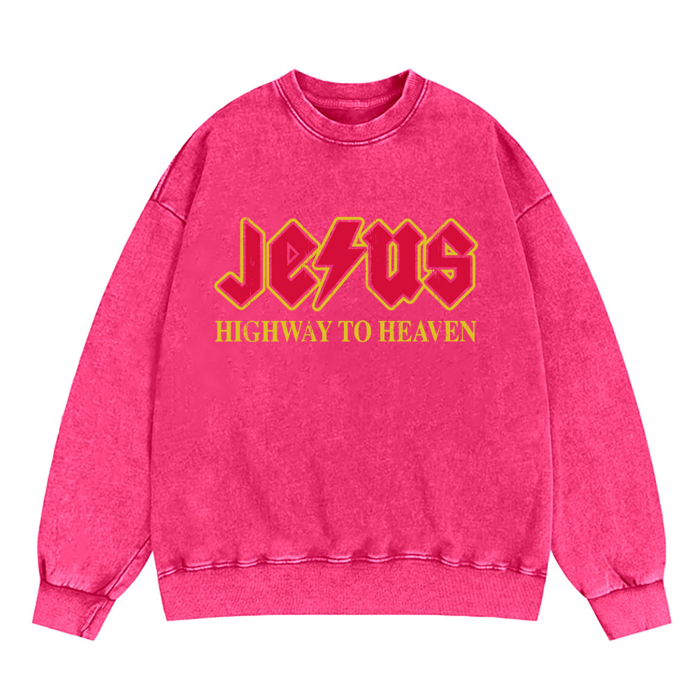 Jesus Highway To Heaven Christian Washed Sweatshirt
