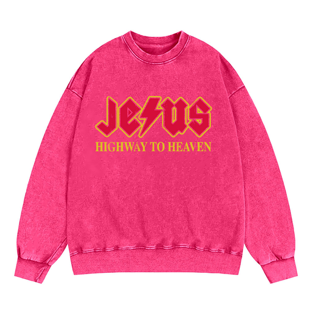 Jesus Highway To Heaven Christian Washed Sweatshirt