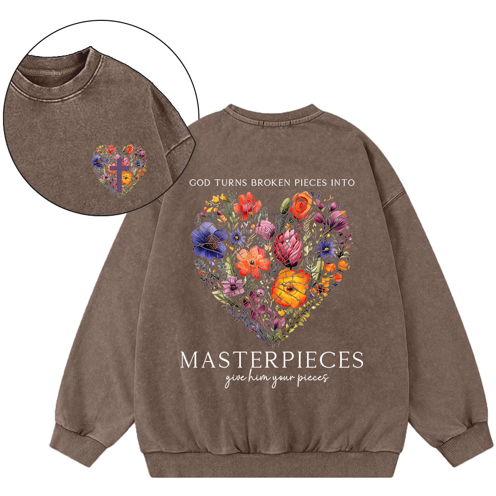 Masterpices Give Him Your Pieces Christian Washed Sweatshirt