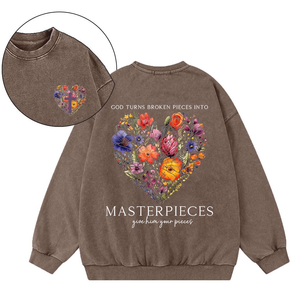 Masterpices Give Him Your Pieces Christian Washed Sweatshirt