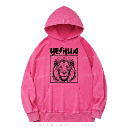 Retro Yeshua Lion Christian Washed Hoodie 