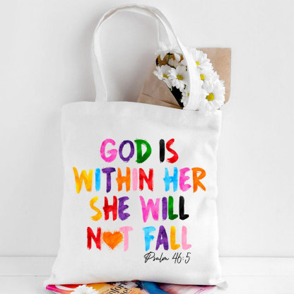God Is Within Her Christian Canvas Tote Bag