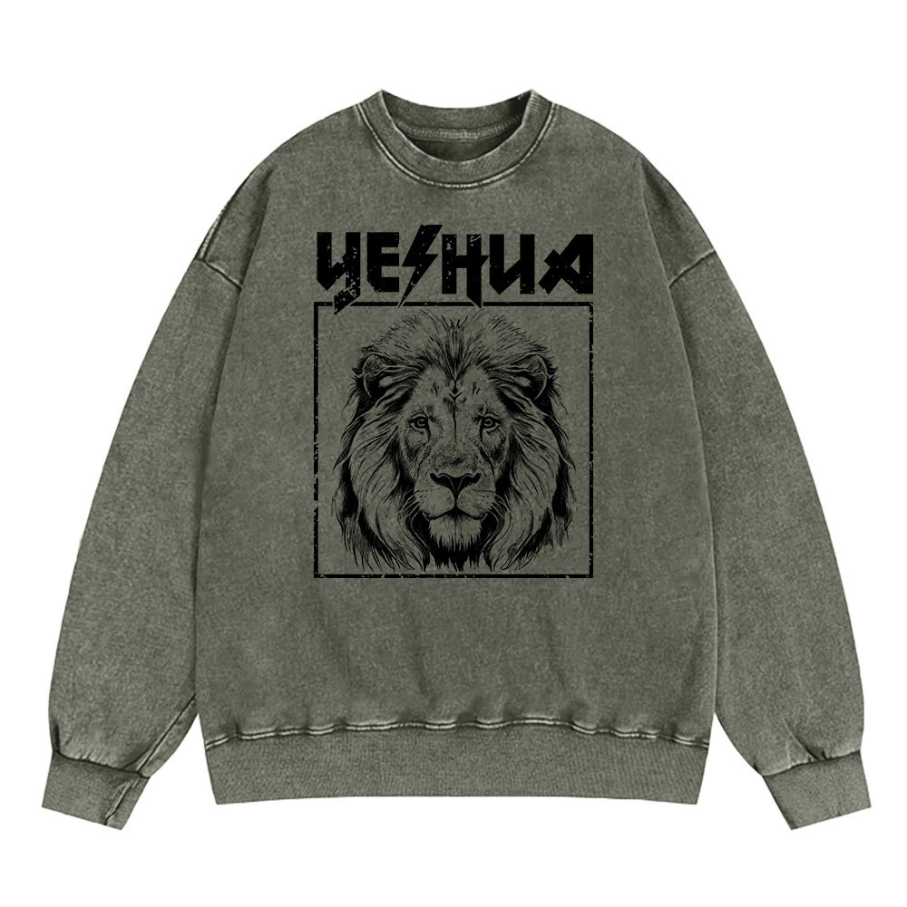 Retro Yeshua Lion Christian Washed Sweatshirt