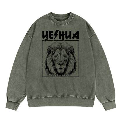 Retro Yeshua Lion Christian Washed Sweatshirt