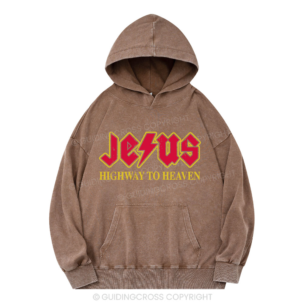 Jesus Highway To Heaven Christian Washed Hoodie