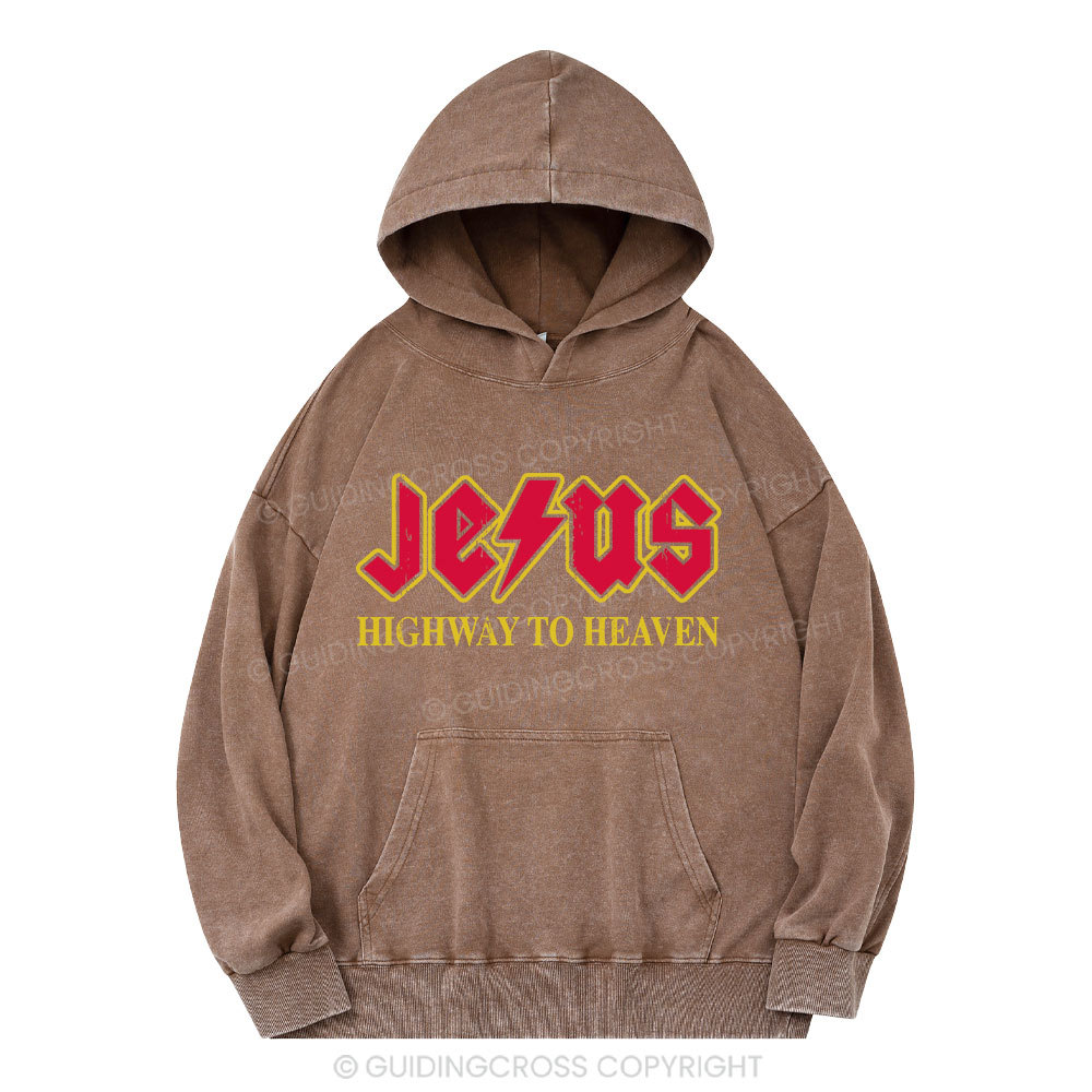 Jesus Highway To Heaven Christian Washed Hoodie