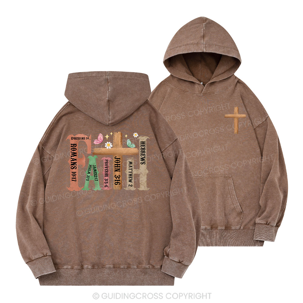 Retro Faith Cross Christian Washed Hoodie