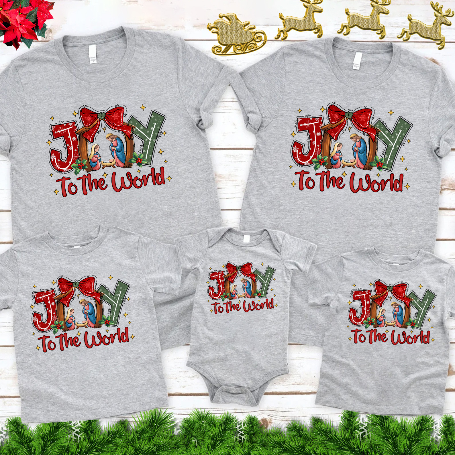 Jesus Joy To The world Christmas Family Matching Shirts