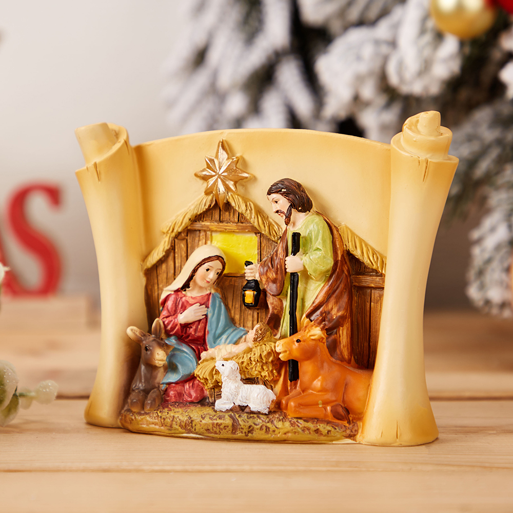 Nativity Statue with Scrolls Christian Ornament