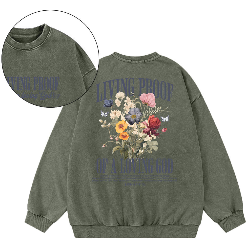 Living Proof Of A Loving God Christian Washed Sweatshirt