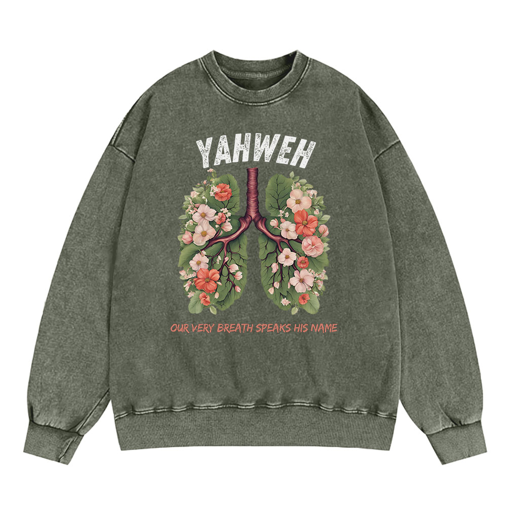 Yahweh Leaf Flower Lung Christian Washed Sweatshirt