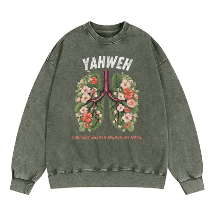 Yahweh Leaf Flower Lung Christian Washed Sweatshirt
