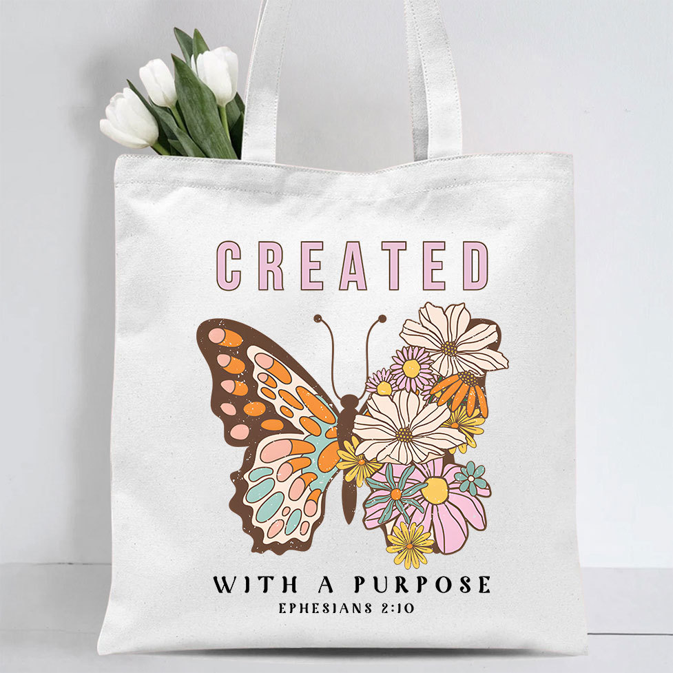 Created With Purpose Christian Canvas Tote Bag