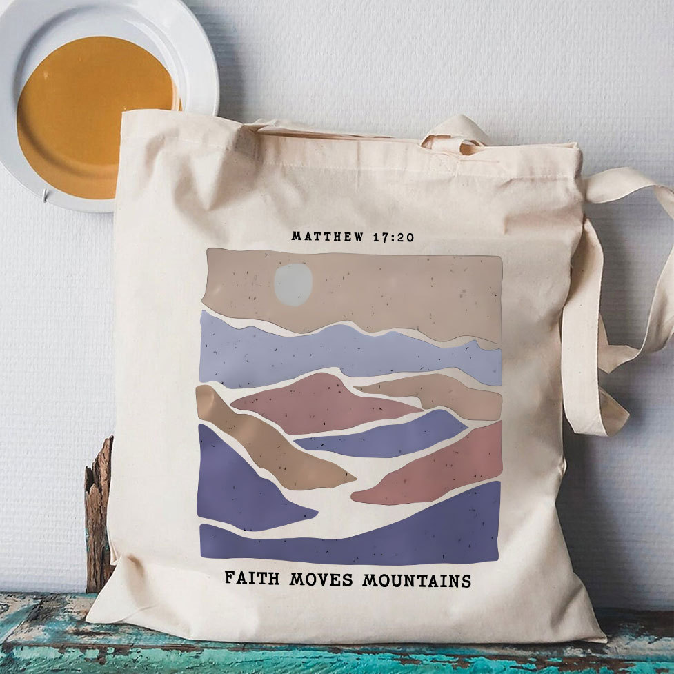 Faith Moves Mountain Christian Canvas Tote Bag